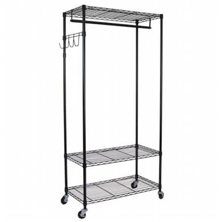 Executive Travel Garment Rack with Adjustable Shelves with Hooks, Black EX29095